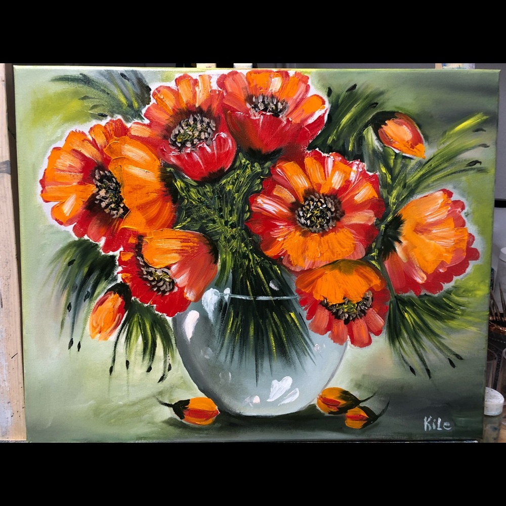 NEW Oil Panting  Poppies by me  Size 20x16 inches